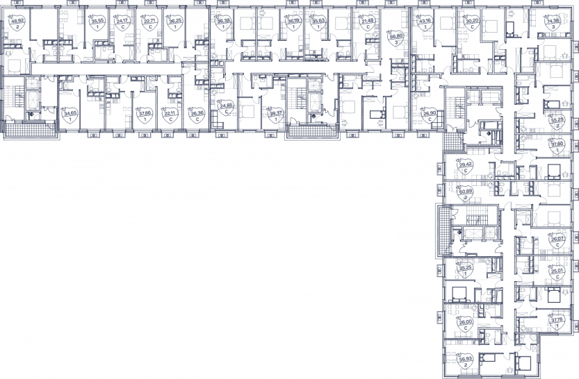 Трёхкомнатная квартира 74.38 м²